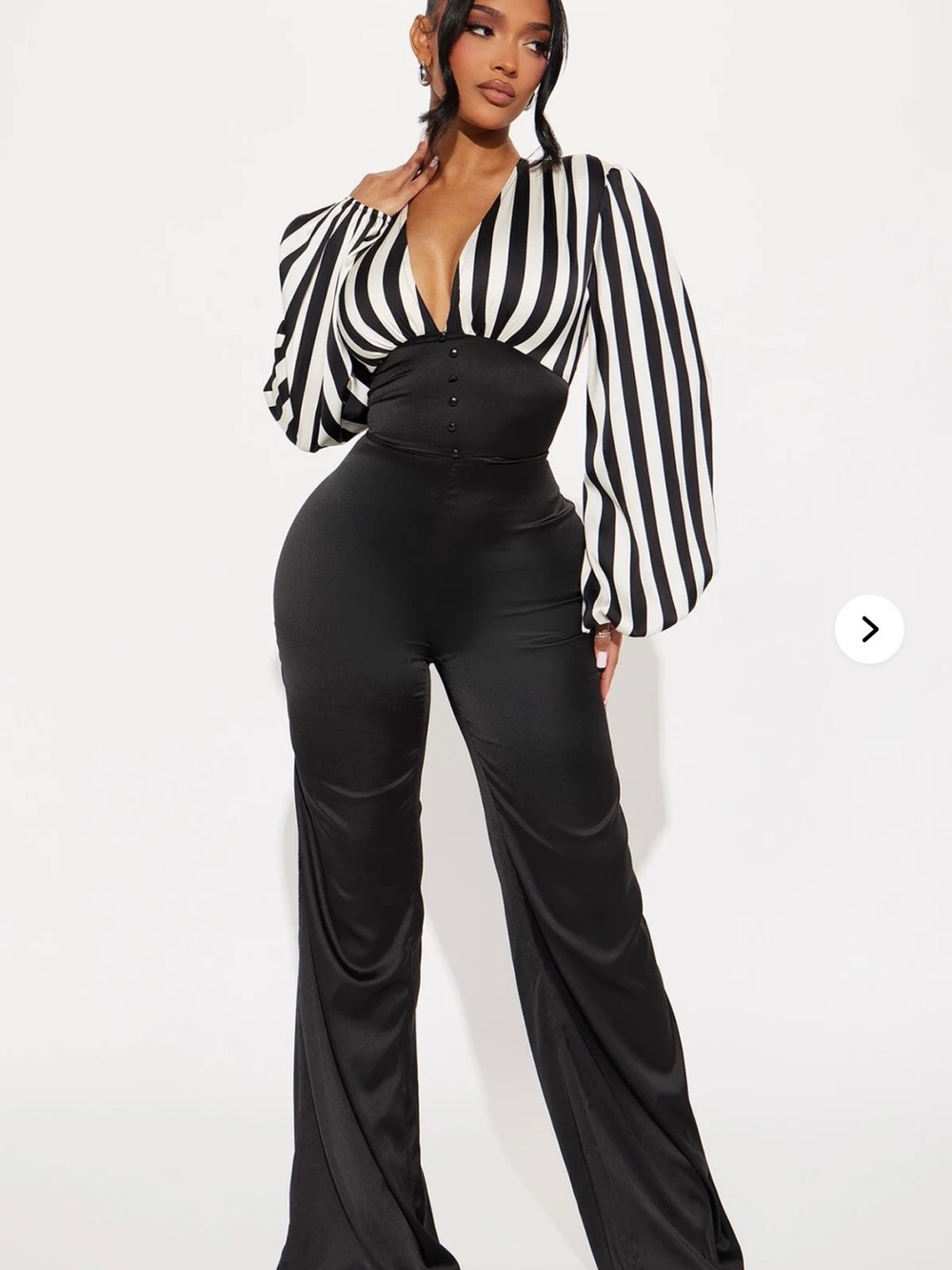 Fashion Nova Black & White Striped Wide Leg Jumpsuit